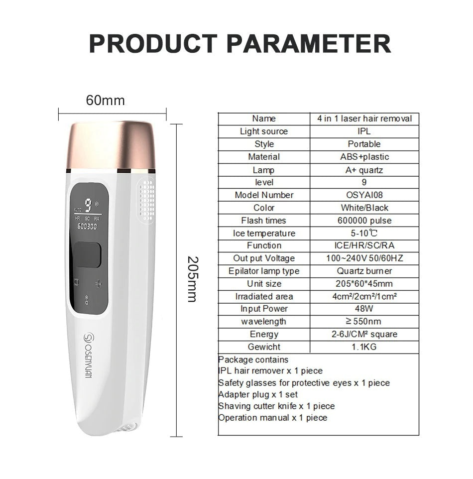 Laser HD Icecool IPL Epilator Laser Hair Removal Permanent For Face Body Leg Bikini